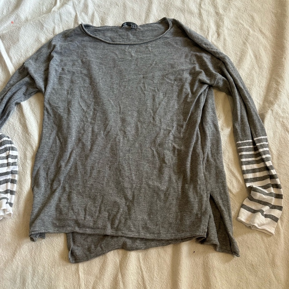 Vince Heather Gray White Stripe Sweater